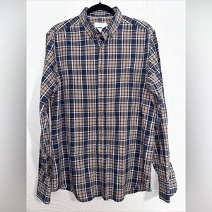 Massimo Dutti Men’s Long Sleeve Plaid Check Dress Shirt L Brown Blue